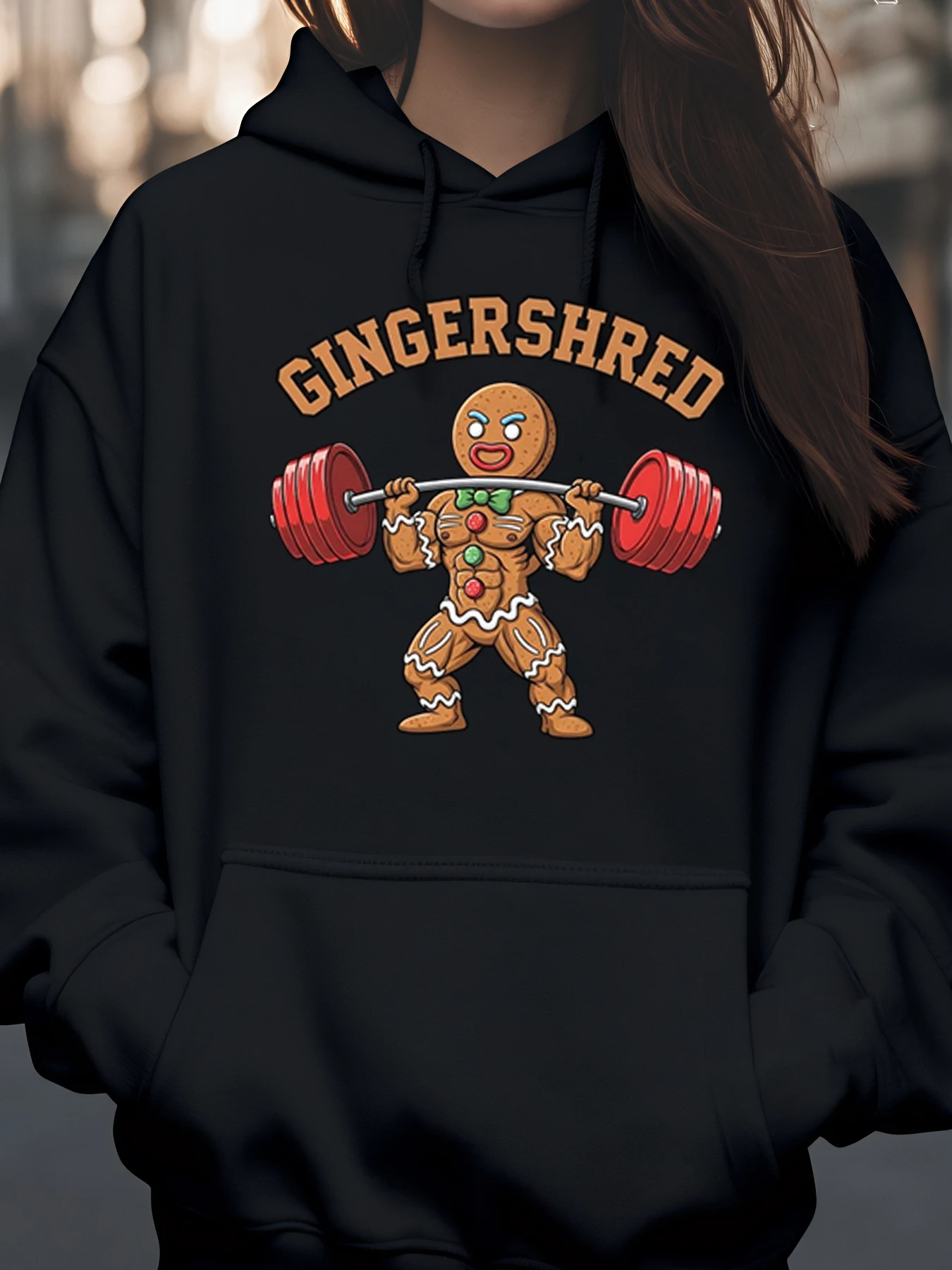 Gingerbread Man Lifting Barbell Gingerbread Sudadera con capucha navideña Regalo de entrenamiento festivo para entusiastas del gimnasio
