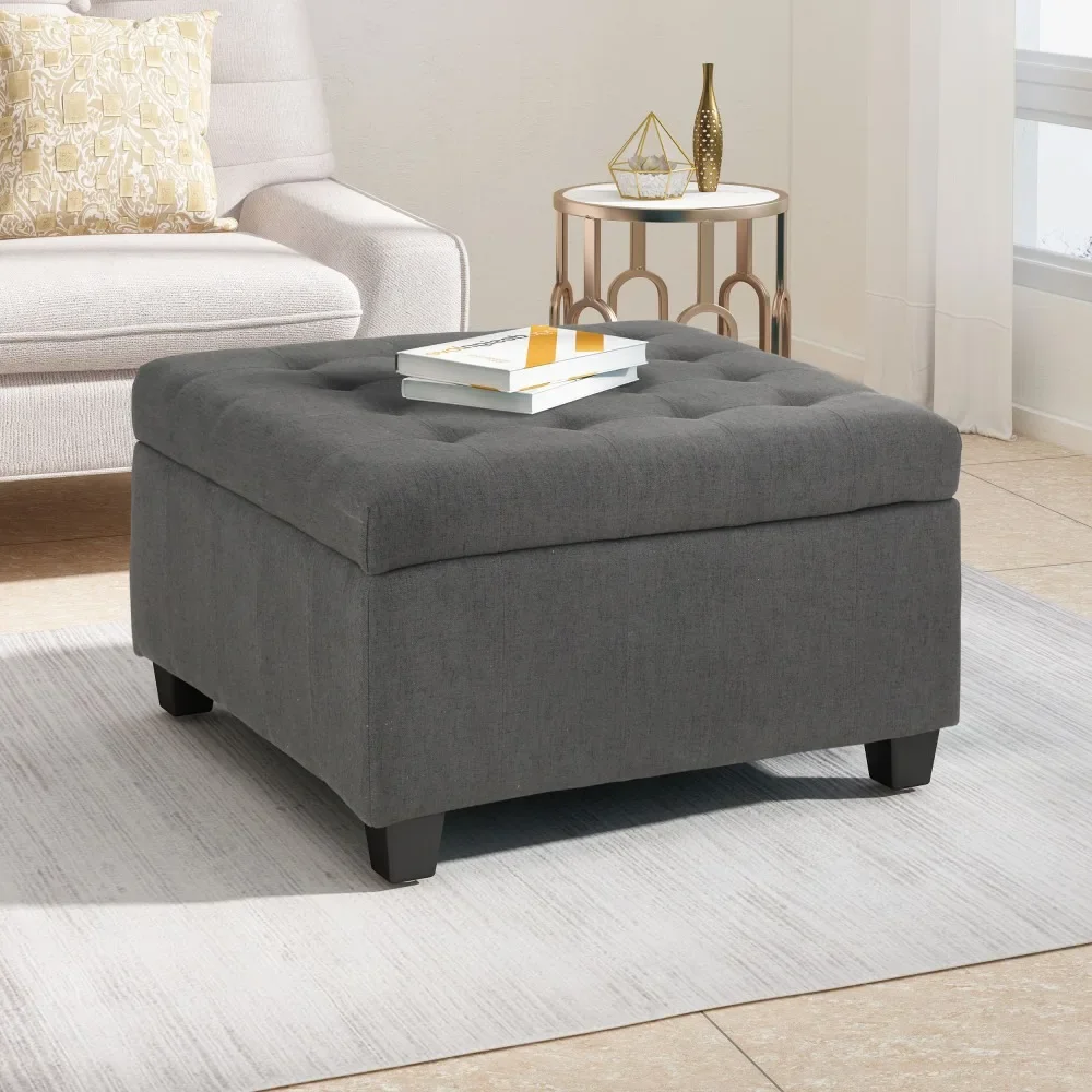 

Tufted Fabric Stool Ottoman, Stools with Flip Top Seat Lid and Storage Space ,Upholstered Stool for Living Room and Entryway