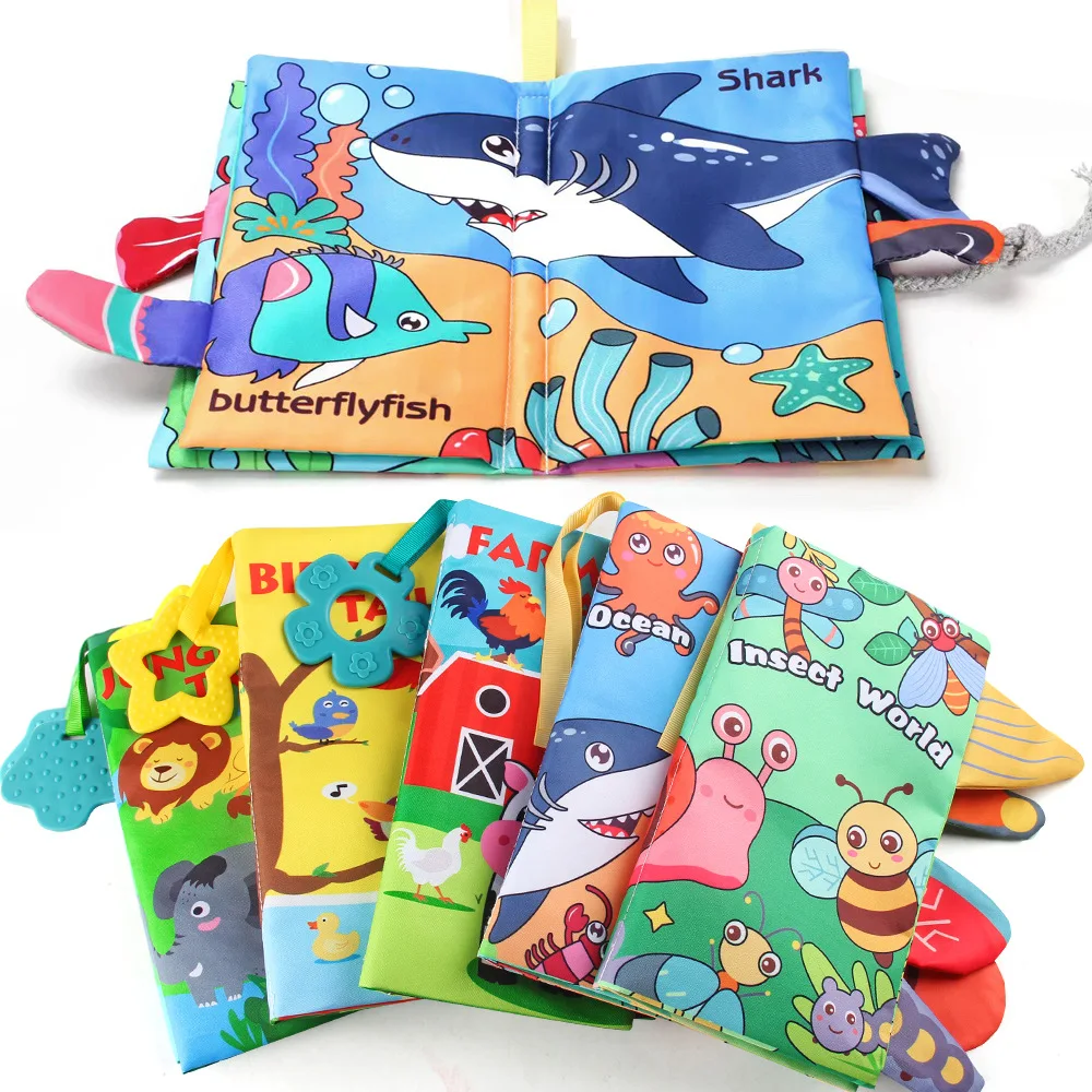 8 Page Tail Cloth Book Touch And Feel Infant Soft Books Cartoon Animals Development Interactive Early Education Toys For Baby