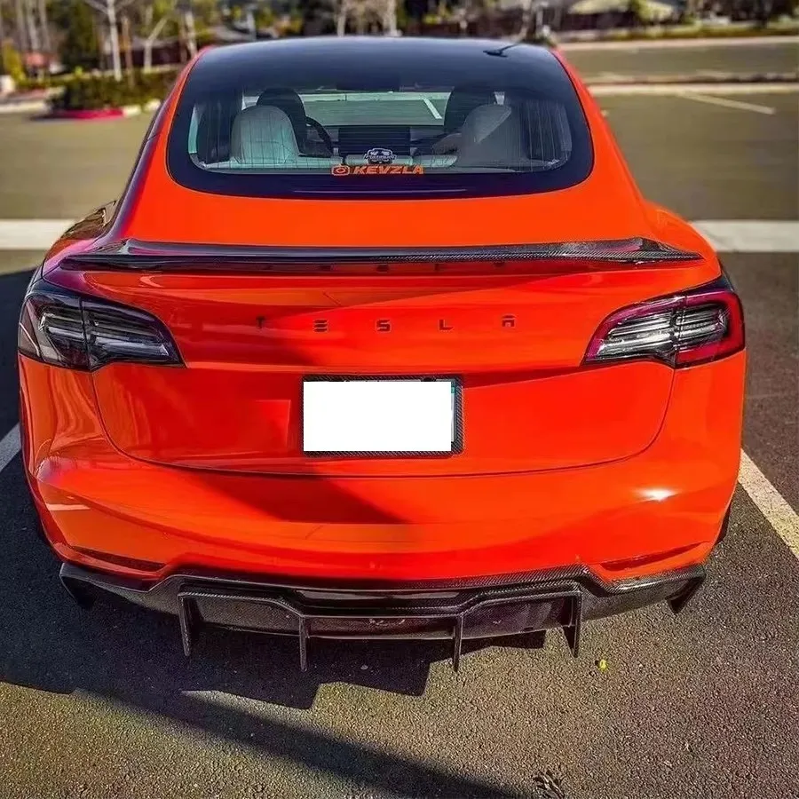 For Tesla Model 3 Carbon Fiber Back lip Car Rear Bumper Diffuser Rear Splitters Spoiler Back lip Car Accessories body kit view 2