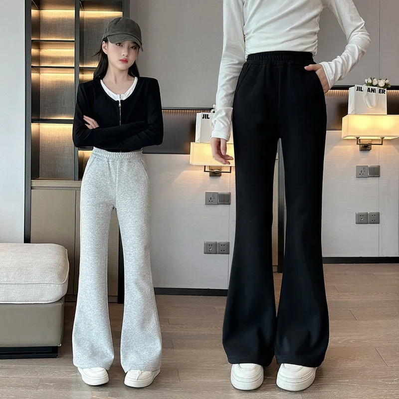 

Kids Flare Pants For Girl Casual Style Children Bell Boot Cut Trousers Fashion Design Grey Black Color Sweatpants Trackpants