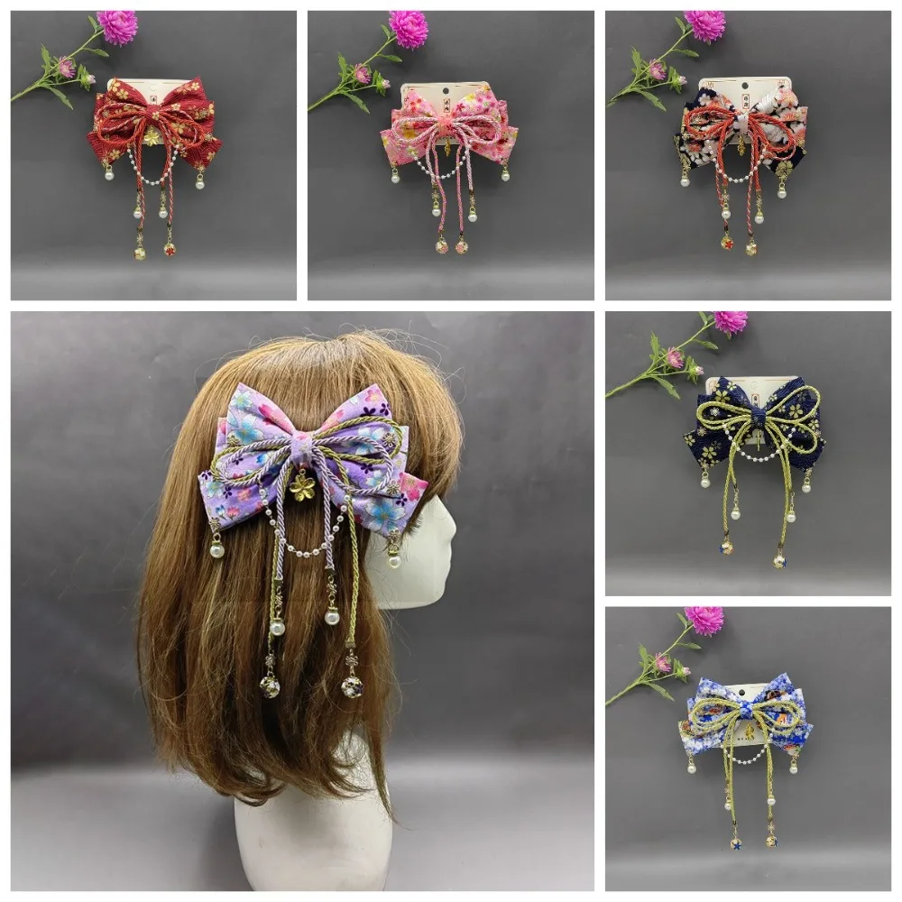 Exquisite Japanese Style Sakura Bow Hairpin Sweet Retro Bowknot Hair Clip Tassel Hair Accessories Side Clip Cosplay