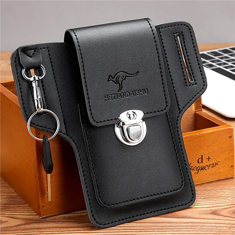 Men Cellphone Loop Holster Case Belt Waist Bag Props PU Leather Purse Phone Wallet Vintage Belt Mobile Phone Protective Sheath