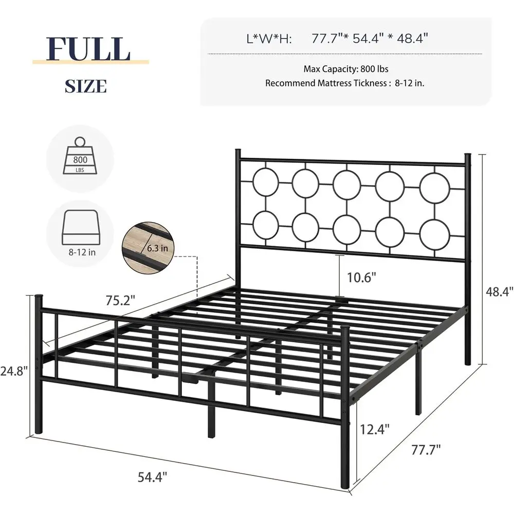 إطار سرير معدني على الطراز الفيكتوري مع مساحة تخزين ولوح أمامي ولوح للقدمين ودعم شريحة (أسود) #2