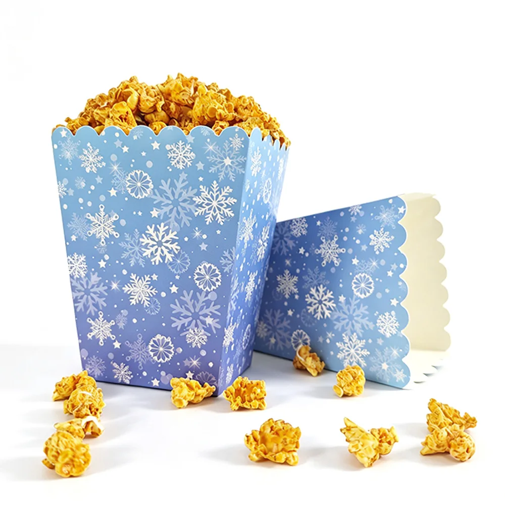 10-50pcs Snowflake Popcorn Boxes Paper Snack Box Candy Cookie Container Winter Frozen Theme Christmas Birthday Party Supplies view 6