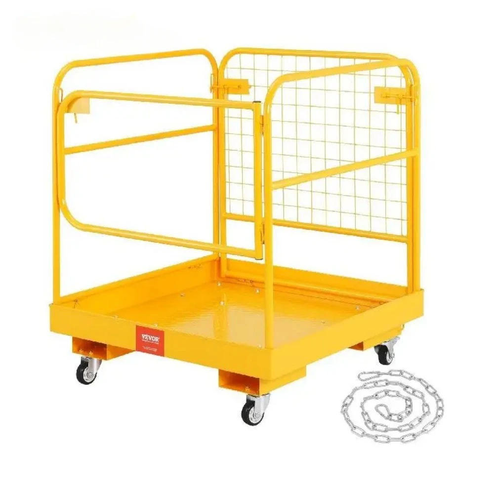 VEVOR 1200lbs Forklift Safety Cage Folding Security Platform with Lockable Swivel Wheels Holds 1 to 2 Adults for Aerial Work