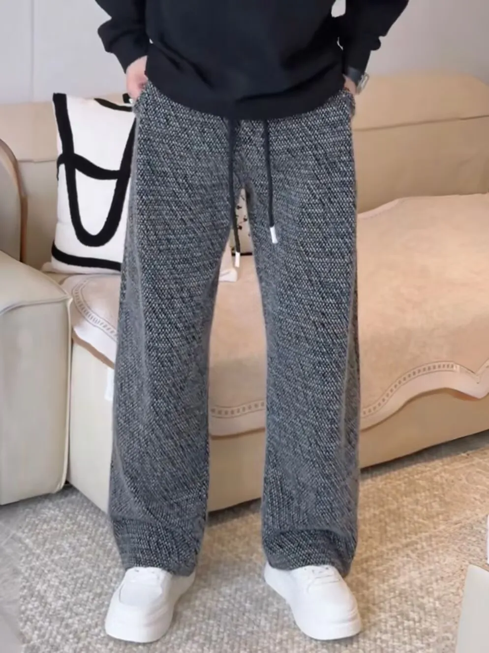 

Зимние брюки с прямыми штанинами, мужские модные универсальные мягкие теплые широкие длинные брюки, цветные Tead Fce