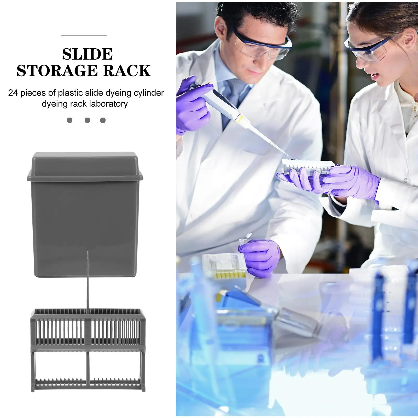 24 Slots Microscope 24 Slots Microscope Slides Staining Jar Slides Staining Rack Jar Lab Storage Stand Teaching Research Gray