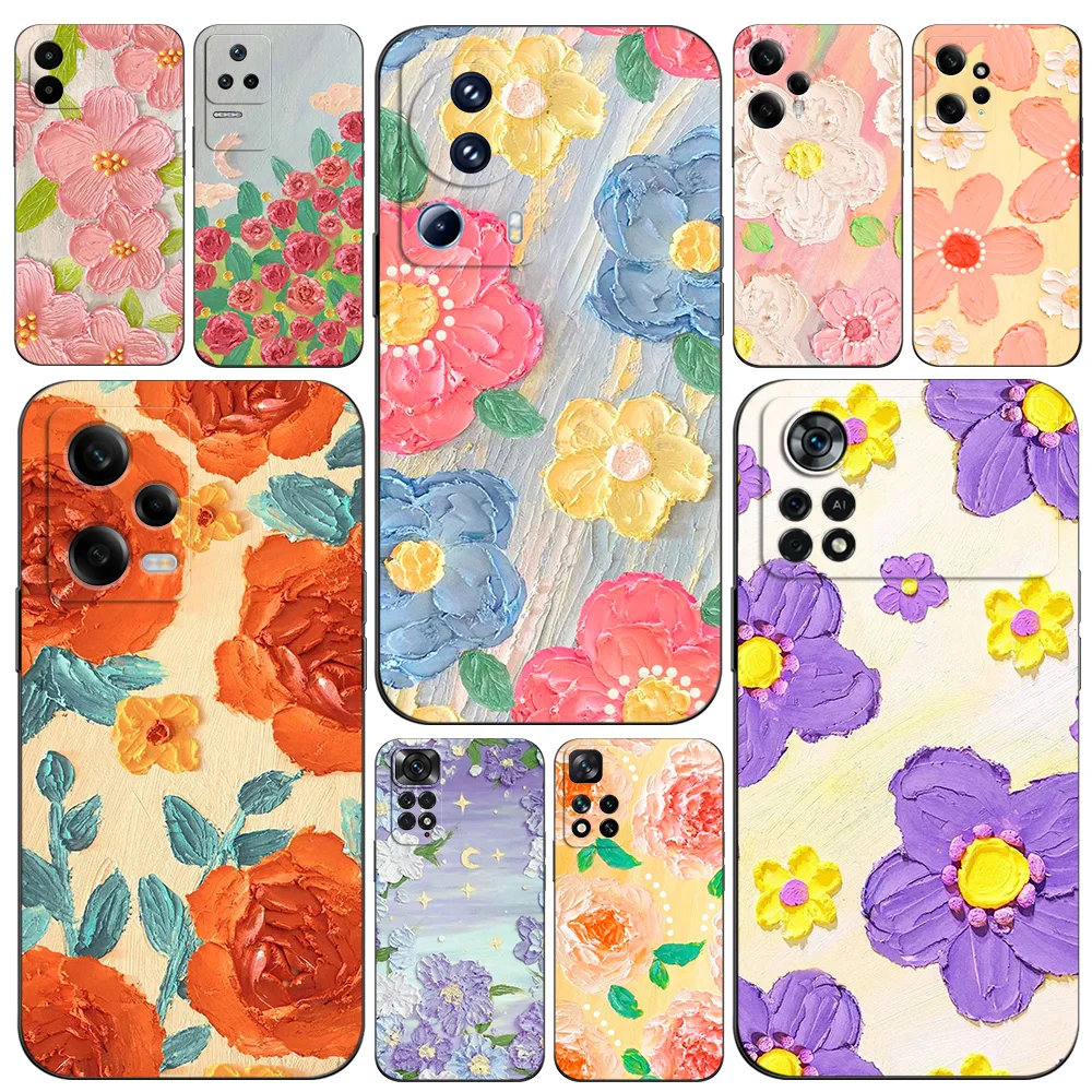 Black Tpu Case For Xiaomi Redmi Note 13 PRO PLUS 4G 5G Cover romantic lovely flower