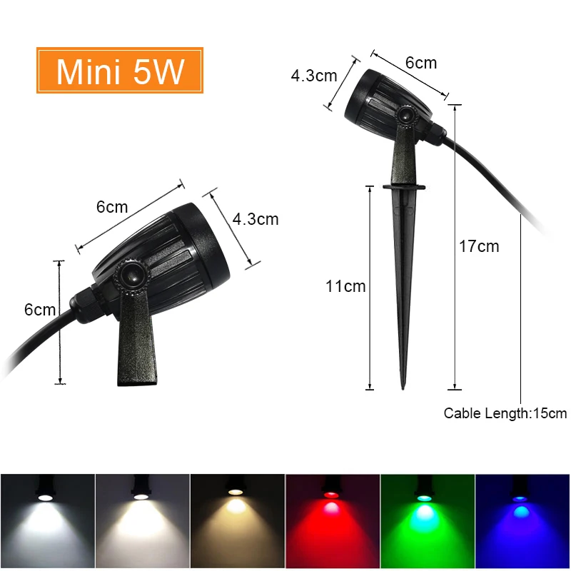 6Pcs Garden Lawn Lamp AC85-265V 7W 5W 10W 15W Mini5W DC12-24V  Outdoor LED Spike Light Path Landscape Waterproof Spot Bulbs