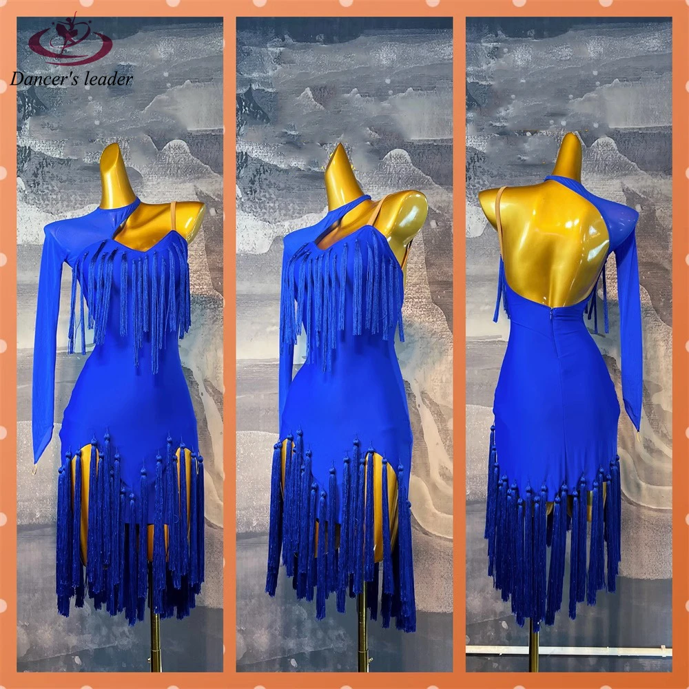 

Latin Dance Dress High-end Custom Solid Color Double-layer Tassel Cha Cha Tango Female Stage Professional Clothing