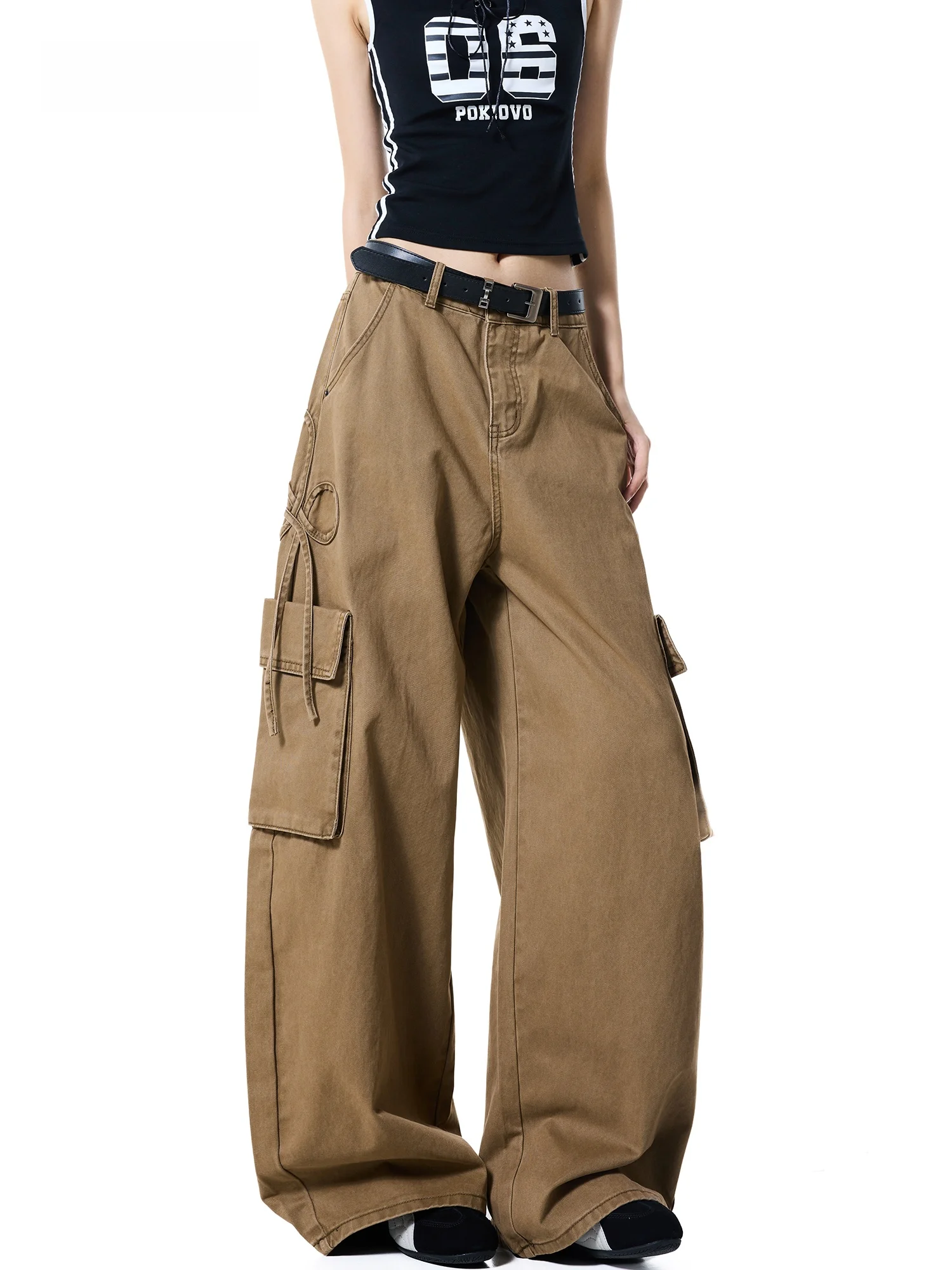 American Retro Work Pants Women High Waist Slim Wide Leg Casual Trousers Autumn Fashionable Straight Cut Cotton Blend