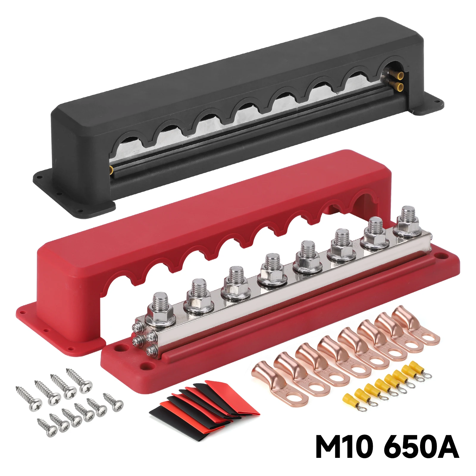 24V Power Distribution Block M10 Termianl Bus for Automotive Boat 600A Heavy-Duty Bus Bar Nickel Plated Copper Terminal Block