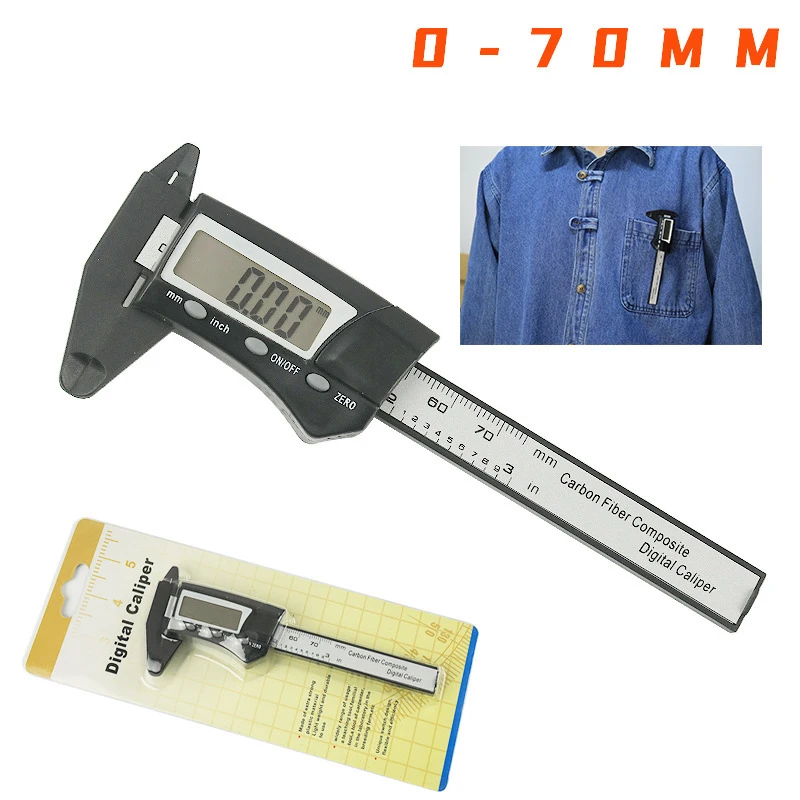 Vernier Calipers Plastic Gauge Micrometer Ruler Measuring Tools Instrument 70mm Electronic Digital Caliper Carbon Fibre