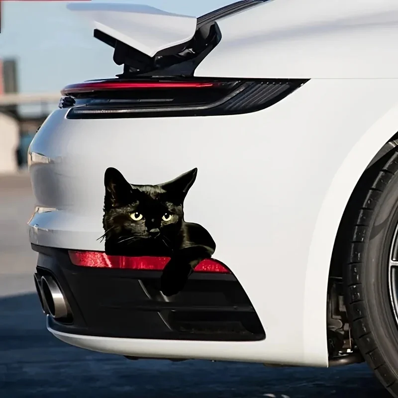 Cute Black Cat with Shining Eyes Self-Adhesive Vinyl Decal, Used for Car Windows, Bumper, Laptops, Waterproof Exterior