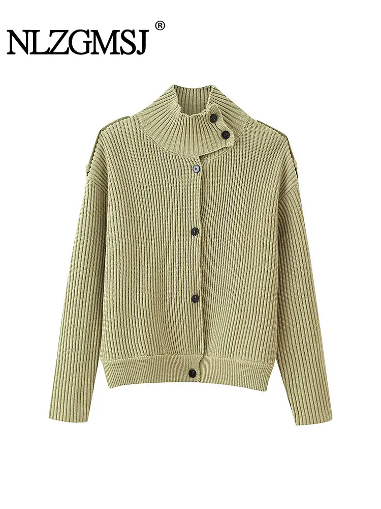 

NLZGMSJ Autumn Casual Chic Knit Women Cardigans Long Sleeve Button Turtleneck Loose Thick Warm Sweaters Fashion Tops Y2K