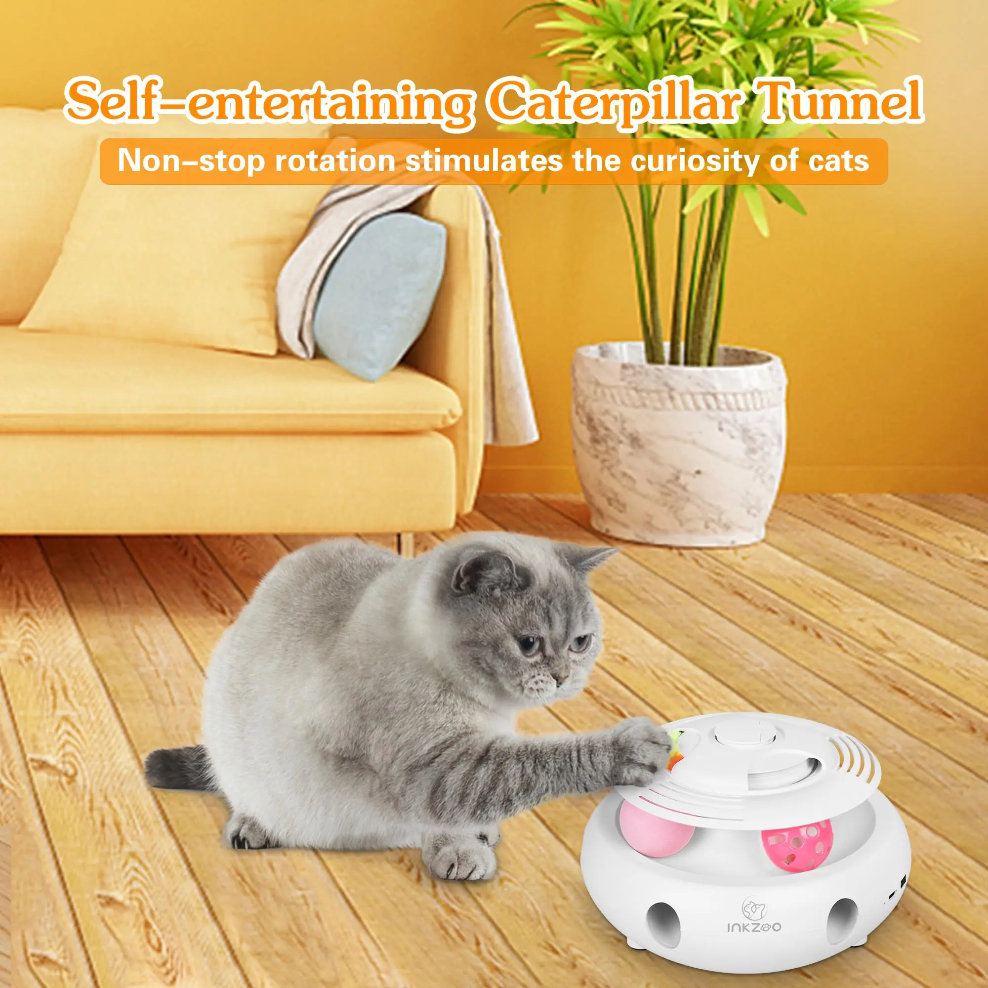 4-in-1 Interactive Cat Toys for Indoor , Automatic 6 Holes Mice Whack-A-Mole, Fluttering Butterfly, Track Balls,USB Rechargeable