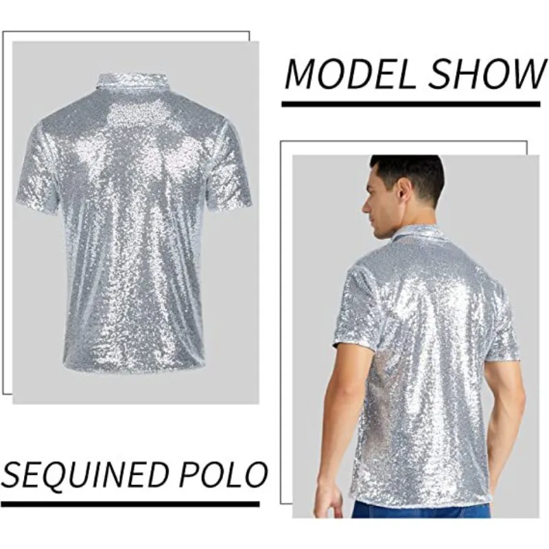 

Men's Disco Shirt 70s Retro Short Sleeve Top for Stage Dance Carnival Vintage Glam Style