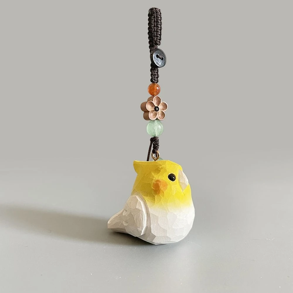 

Handmade Parrot Solid Wood Carving Pendant，Bag Charm，Car Hanging Ornament，Gift for Pet，Tropical Style，