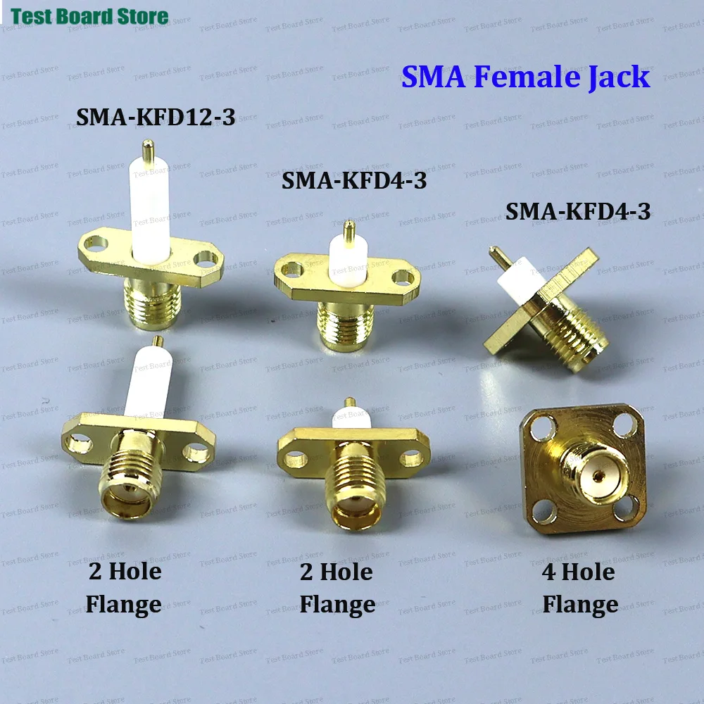 1-10Pcs SMA Female plug With 2 hole 4 Hole Flange Chassis Panel Mount deck Solder Copper Pin 3mm PTFE 4mm 12mm Brass
