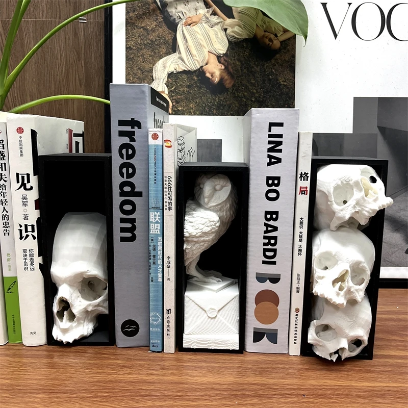 Gothic Skull Bookends Resin Skeleton Book Holder Creative Owl Desk Organizer For Study Shelf Halloween Decor Gift Dark Academia