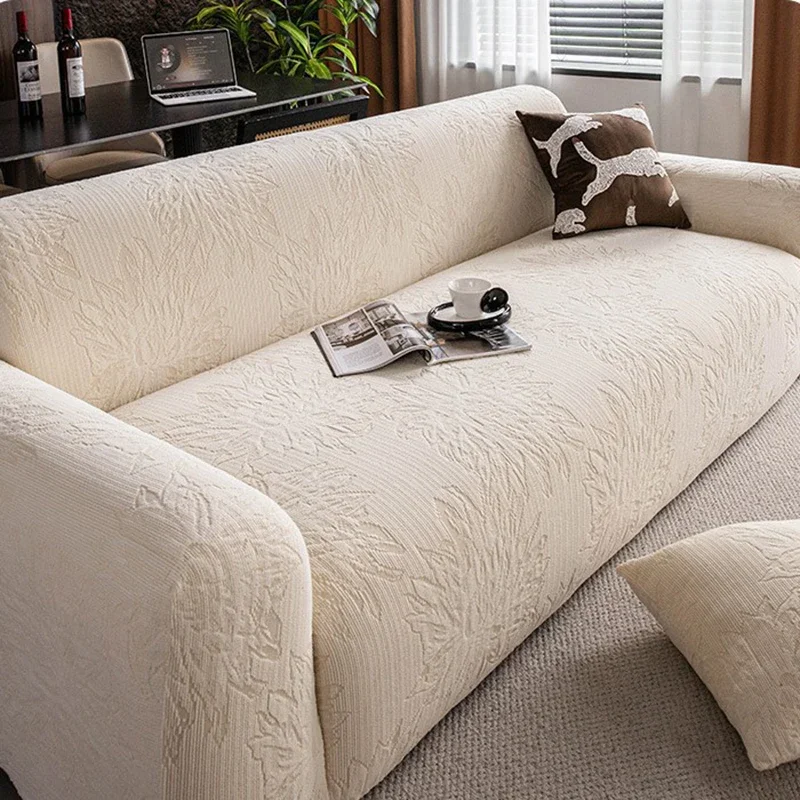 European Flower Jacquard Sofa Cover Solid Polar Fleece Warm Couch Slipcover Skin-Friendly Soft Universal Stretch Dust Covers