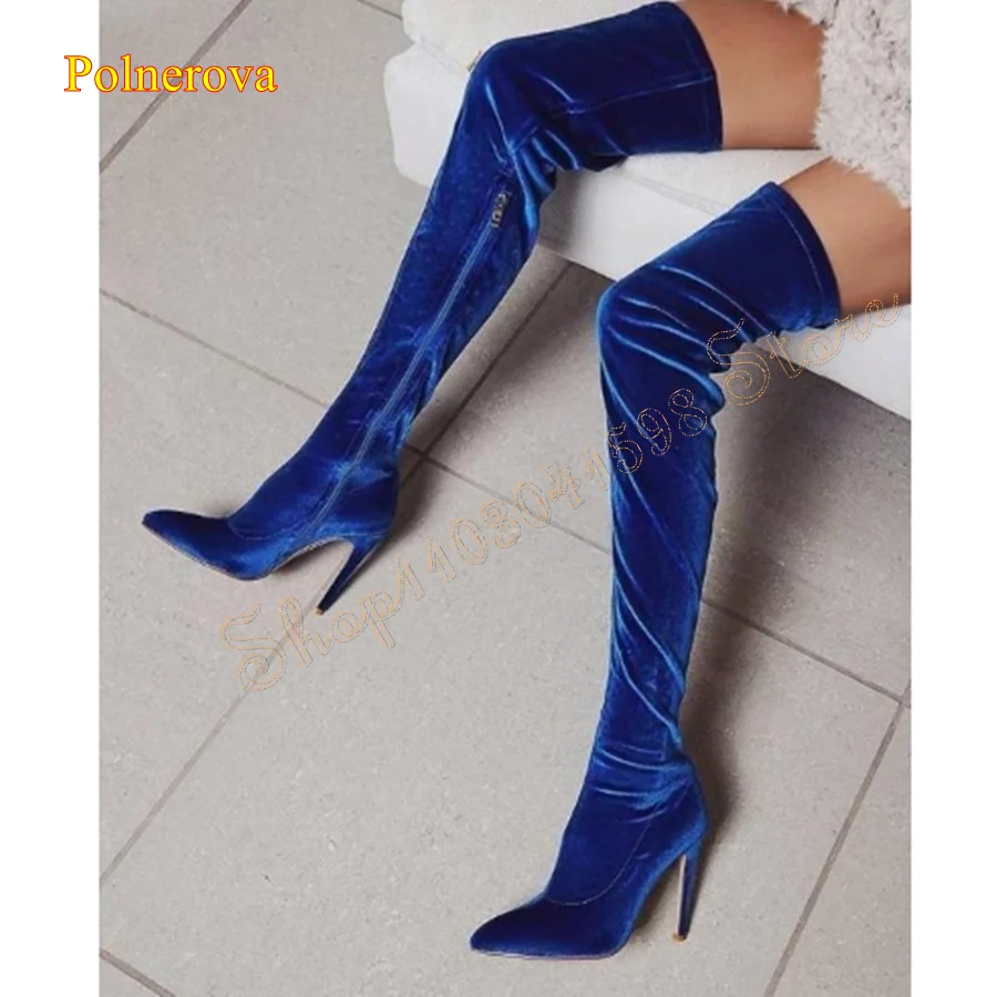 Sexy Tight Velour High Heel Boots,Pointed Toe Thin Heel Over The Knee Boots Women Boots Plus Size 2023 New Zapatos Para Mujere