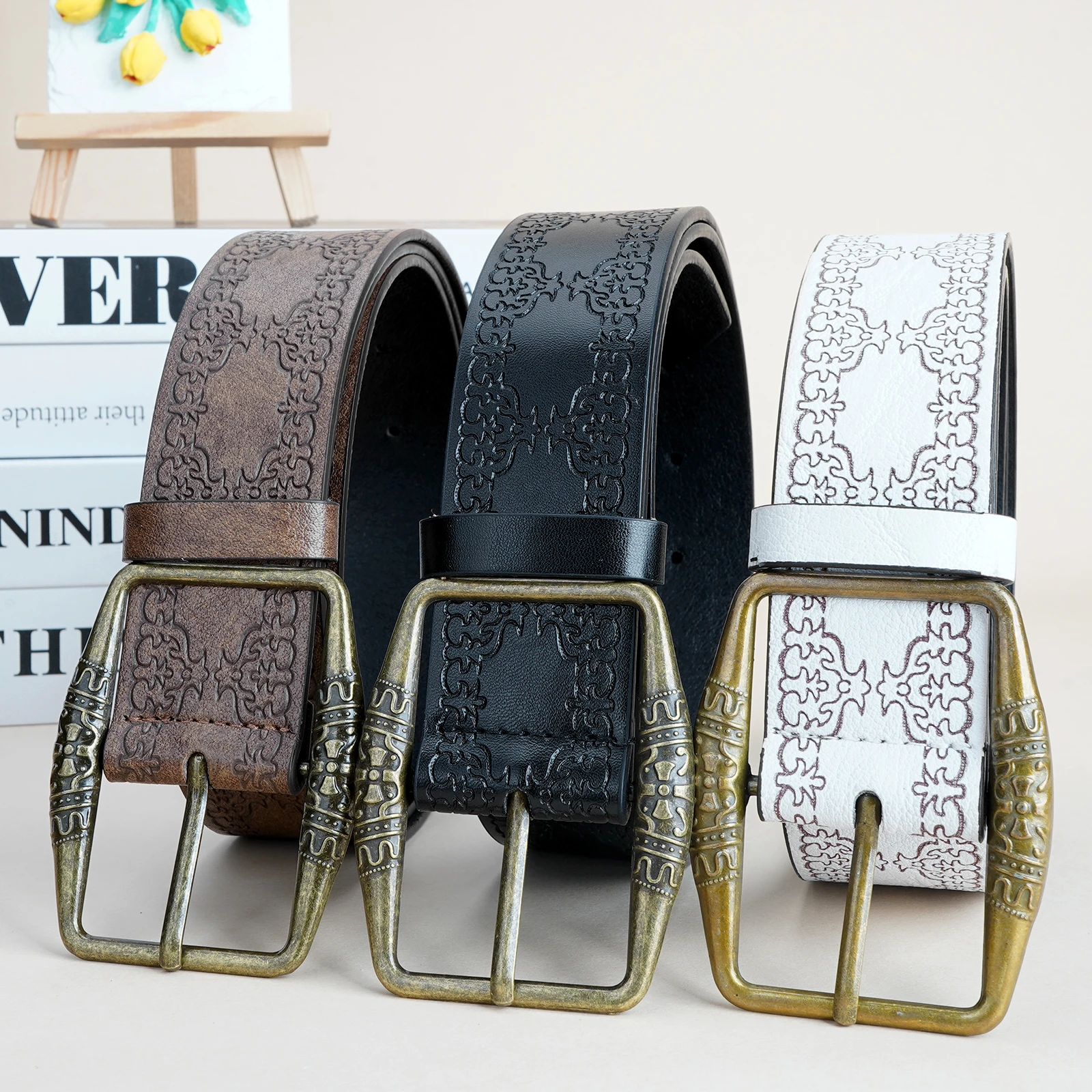 1pc Women's Retro Western Belt - Embossed Cowgirl Design, Durable Belt for High-Waisted Jeans & Casual Outfits, Vintage Western