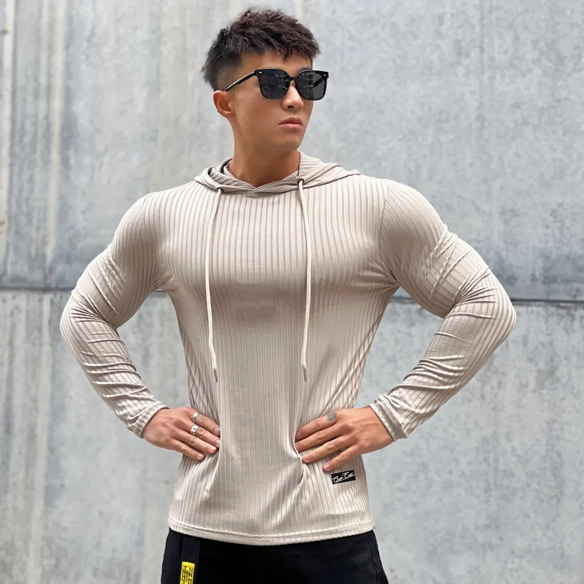 Men Fashion Knitted Pullover Fitness Hoodie Slim Bottom Shirt Running Training Long Sleeve Men Thin Sport Hoodie