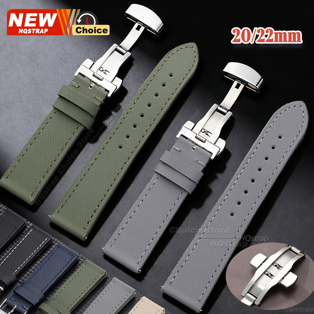 Schmetterlingsverschluss Uhrenarmband 20mm 22mm Smartwatch Leder-Nylon-Armband mit Dornschließe Universelles Armband für Seiko und Rolex