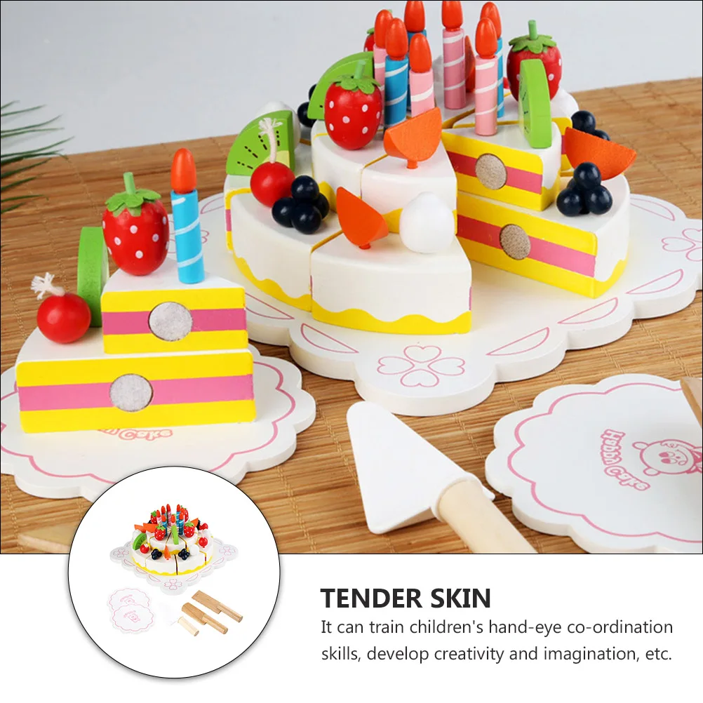 

Wooden Cake Set Smooth Surface Educational Simulation Toy Playing House Prop Food Cutting Kitchen Prop Kids Toy Pet Play
