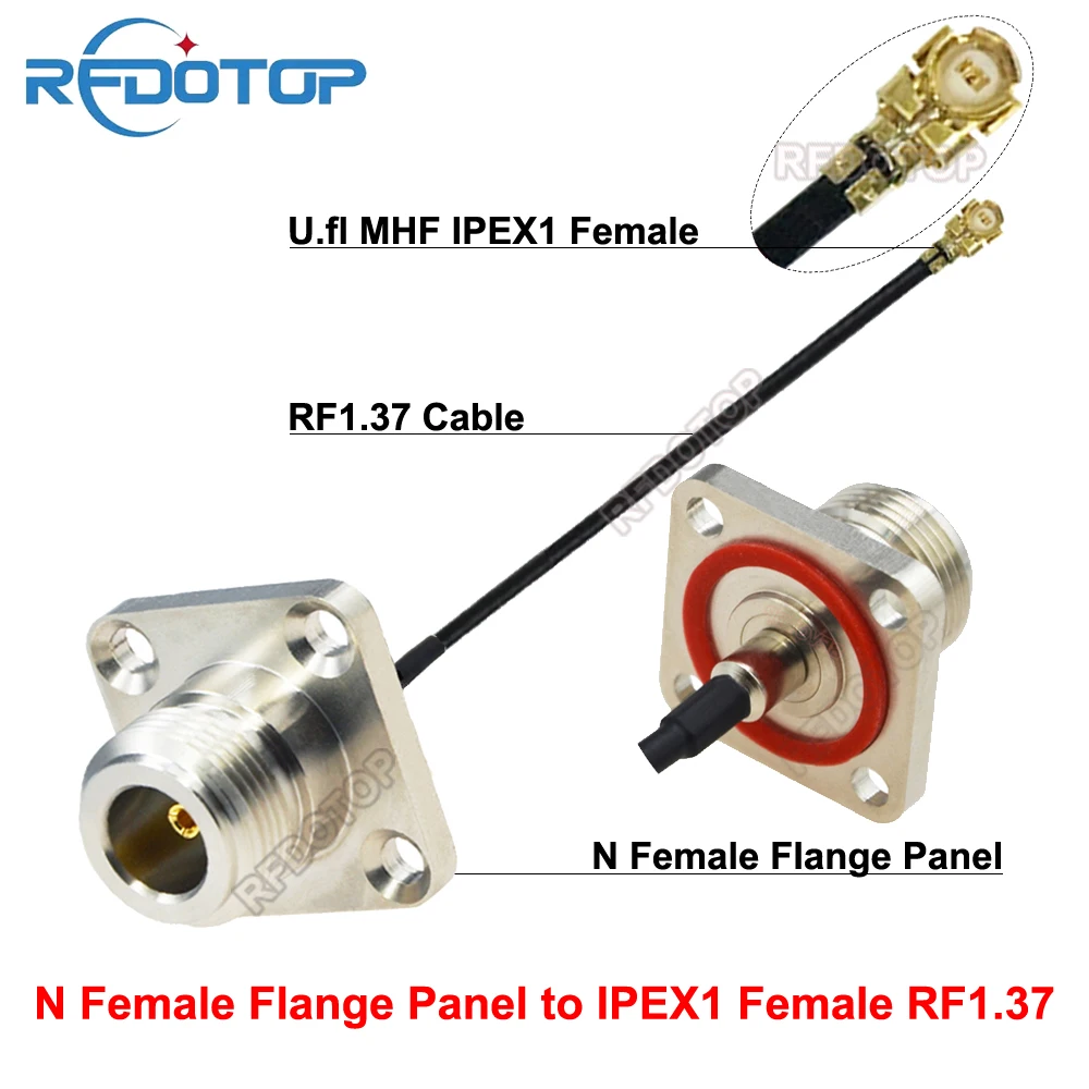 

1PCS L16 Flange Panel N Female to U.fl/MHF/IPEX1 Female Connector RF1.37 Coax Cable Extension Jumper Pigtail IPEX1-K to N Jack