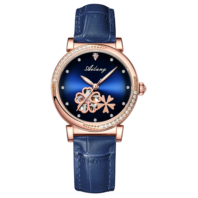 ساعة Fish Fish النسائية الأوتوماتيكية بتصميم هيكل عظمي ماسي/حجر الراين، مجموعة أساور قابلة للتخصيص، اختيار هدية