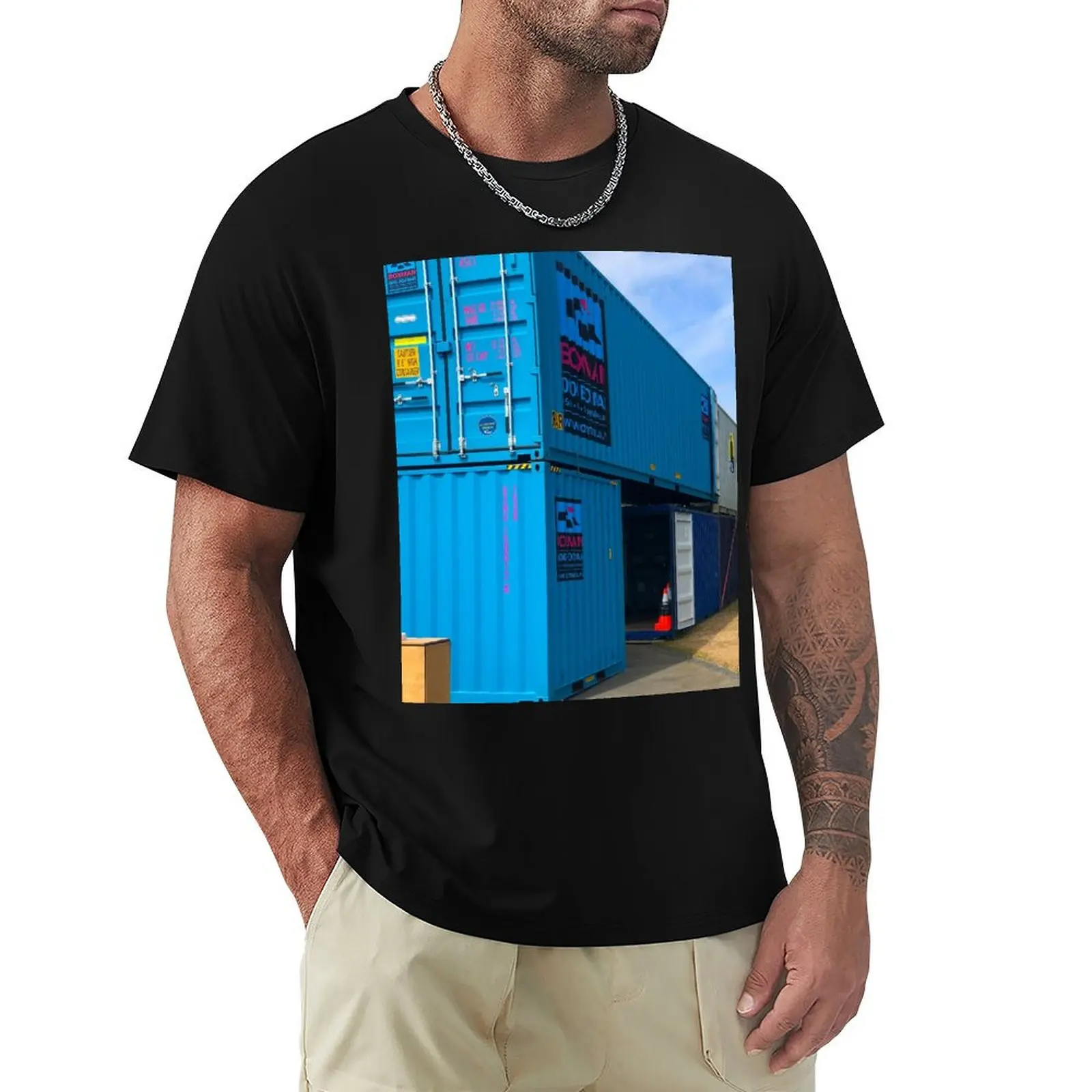 Blue Shipping Containers T-Shirt Large Size Casual Short Sleeve Top