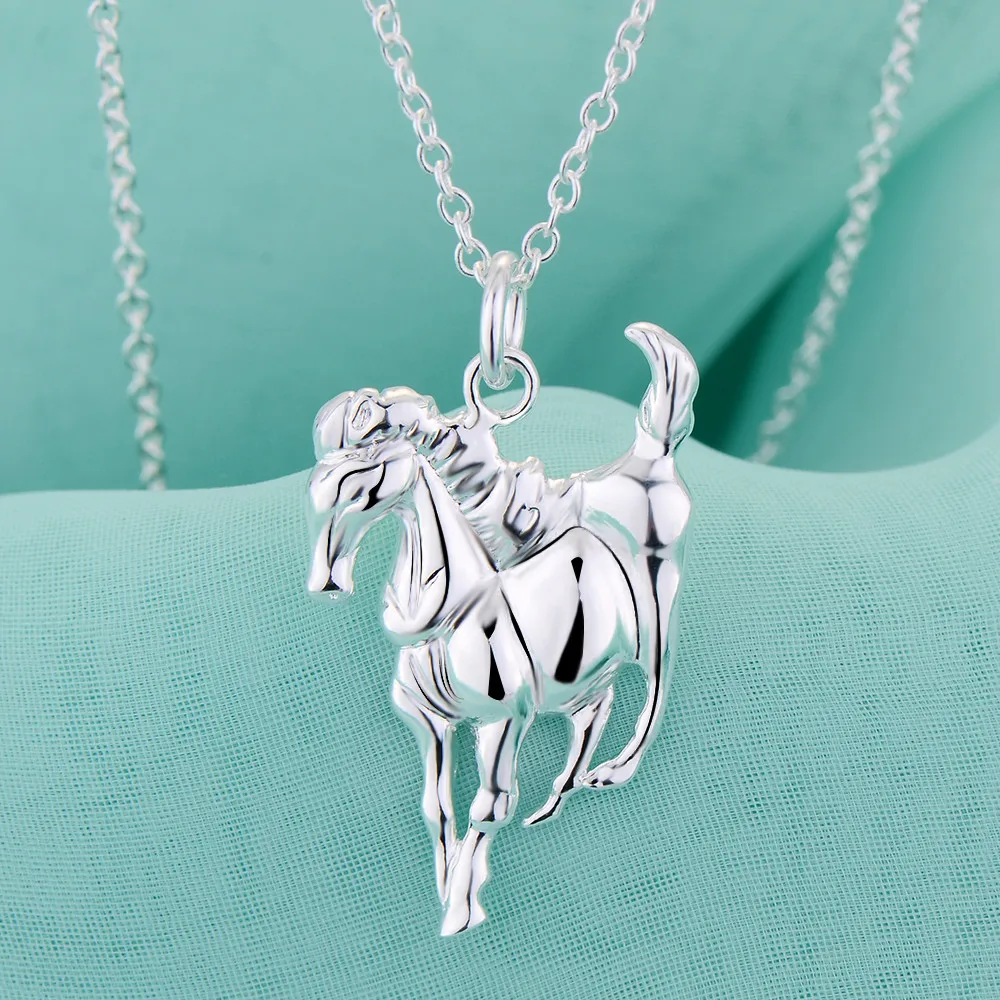 

Fashion Brand 925 Sterling Silver Necklace For Women Luxury Wedding Party Jewelry Elegant Horse Pendants Chain Neckalce