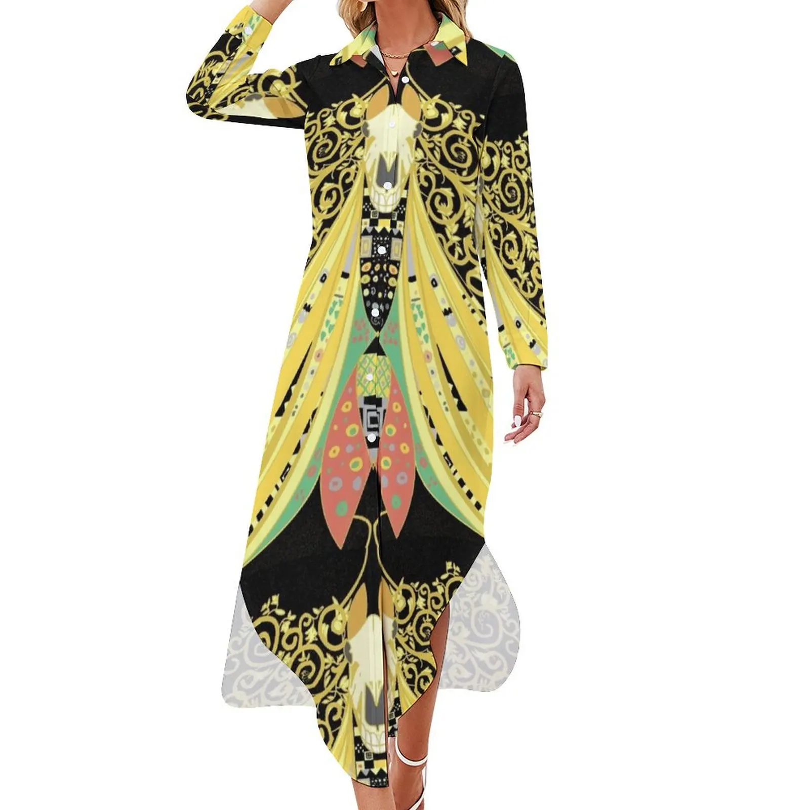 

A Klimt inspired Mari Lwyd Long Sleeved Shirt Dress Long dress woman chic and elegant evening dress dresses for prom