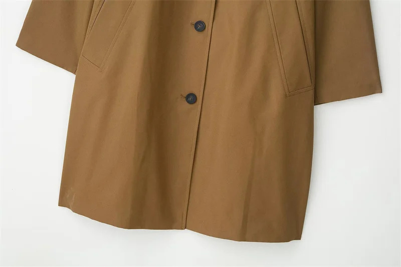 سترة نسائية خريف 2025 جديد الجمل كم طويل النمط البريطاني بسيط خندق معطف سترة موضة عادية فضفاضة ومتعددة الاستخدامات