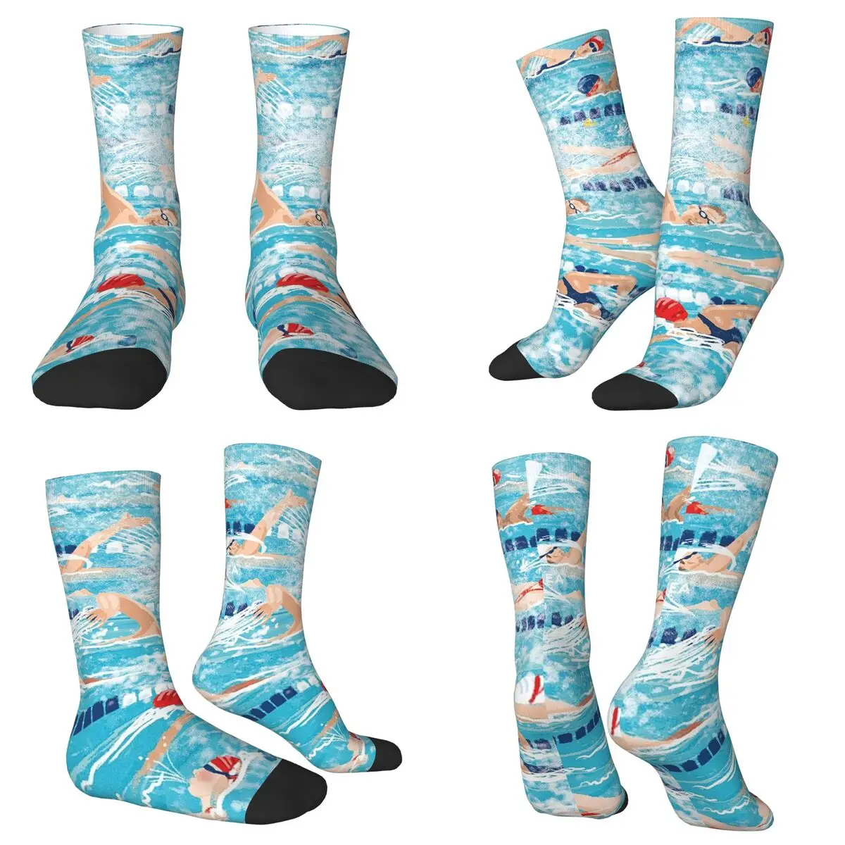 All Seasons Crew Stockings Cartoon Swimming In The Swim Pool Socks Crazy Hip Hop Long Socks for Men Women Valentine's Day Gifts