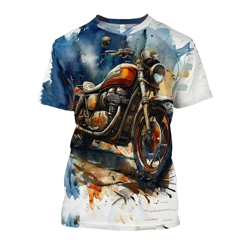 Colorful motorcycle pattern T-shirt men's cool 3D printed T-shirt summer quick drying O-neck top short sleeved T-shirt