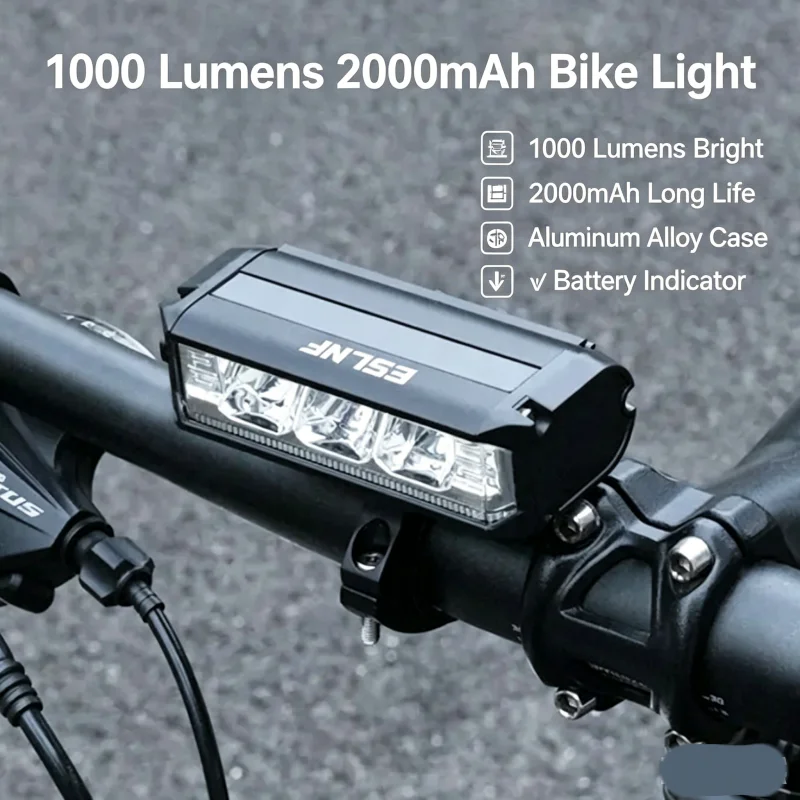 Rechargeable Bicycle Headlight 1000 Lumen - ESLNFバイク1000合金ハイライトLEDルーメンヘッドライトフロント自転車充電式USBハンドルバー防水アルミMTBライト