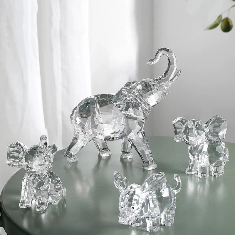 Artesanías de acrílico transparente, escultura de elefante madre e hijo, estatua de modelo animal, decoración creativa para sala