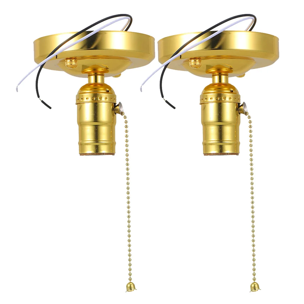 

2Pcs Retro Knob Lamp Holder Vintage E27 Light Socket Pull Chain Switch for Ceiling Wall Mount DIY Home Lighting Decoration