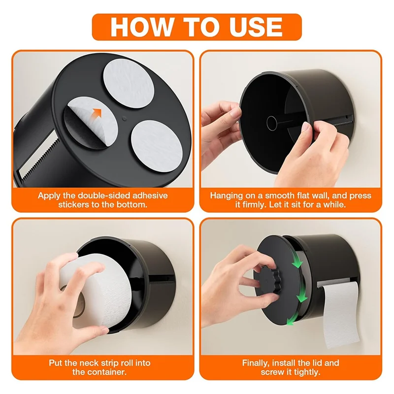 AT63-Neck Strip Holder Dispenser In Black With 5 Rolls Of Scarf Paper For Barber Shop For Hair Salon