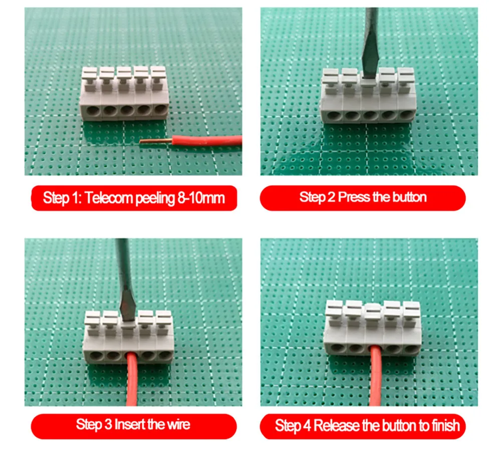 PCB 용수철 터미널 블록 커넥터, 5.0mm, 2P ~ 8P, 250V, 10A, DG235, KF235