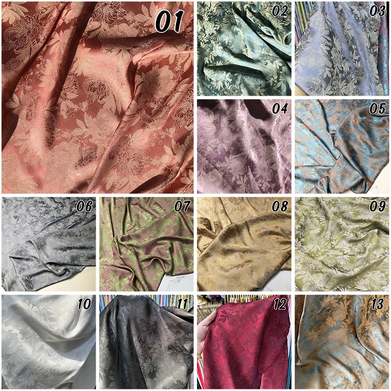 

Two-color Embossed Peony Pattern Jacquard Fabric Per Meter For Skirts Pajamas Sewing Printed Skin Friendly Hanfu Cloth Thin Soft