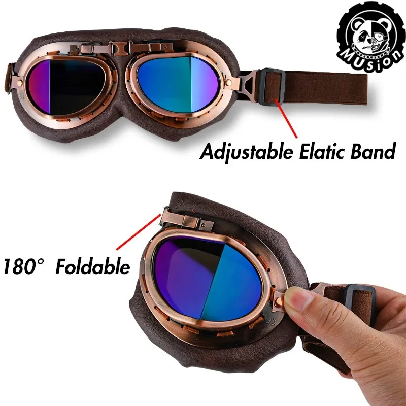 Motorcycle Goggles Glasses Retro Vintage Classic Moto Goggles for Riding Pilot Steampunk ATV Bike Copper Helmet