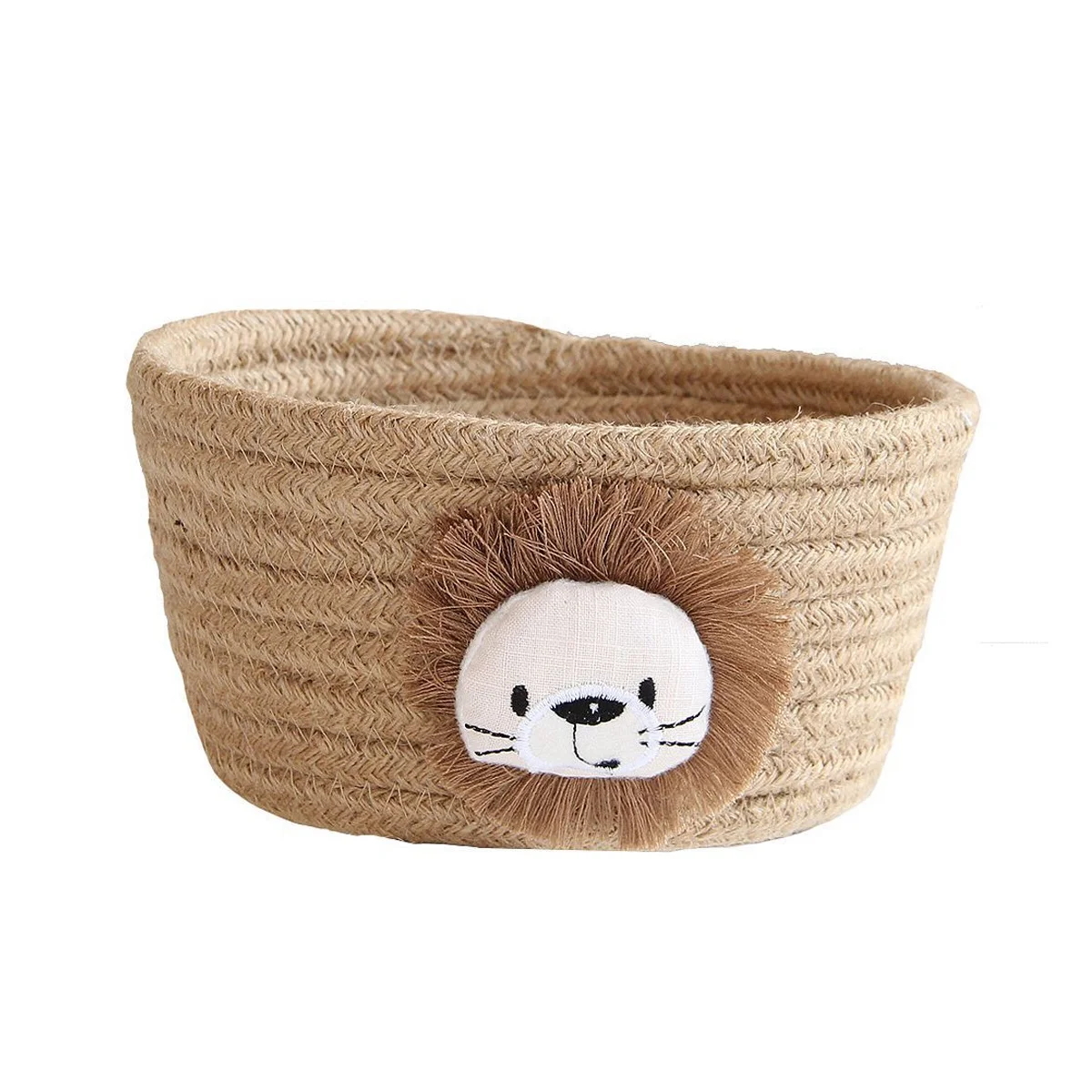 Cartoon Animals Woven Storage Basket Desktop Organizer Sundries Storage Box Laundry Baskets - Lion