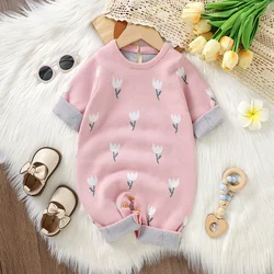 Autumn Baby Romper Knitted Infant Boys Clothes Overalls 0-18M Fashion Cute Tulips Newborn Girls Jumpsuit Outfit Long Sleeve Warm