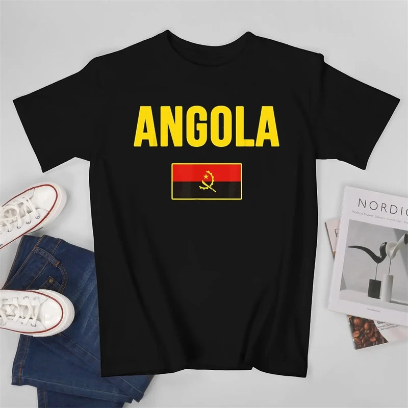 Summer New Africa National Flag Angola Graphic Print O Neck Short-sleeved Daily Casual Oversized Fashion Men\'s Street Tee Shirts