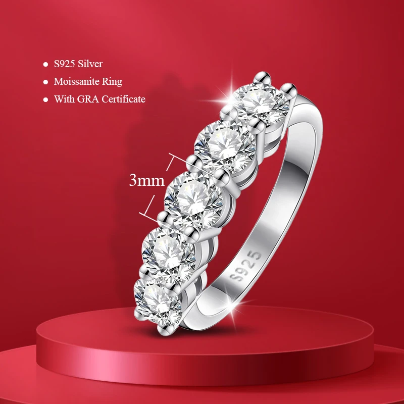 Pass Diamond Tester Pen Moissanite Ring Full Moissanites Around for Women S925 Silver Wedding Diamonds Band Stackable Ring